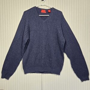 IZOD Mens‎ XL Navy Blue Cotton Cashmere V-Neck Cable Knit Sweater 4586027